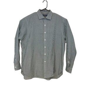 Polo Ralph Lauren Mens 17.5 34-35 Button Up Shirt LS Black Gingham Purple Pony